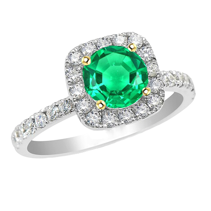Taille Brillant Émeraude Fine bague en Or Bicolore 14 Carats – vue principale