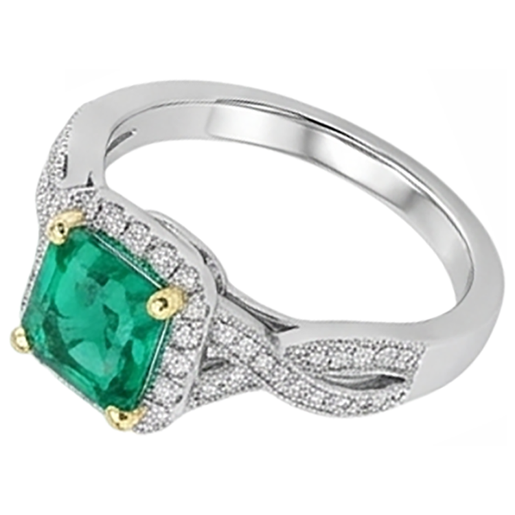 Émeraude Fine Taille Émeraude Bague Pierre Précieuse en Or Deux Tons 14 Carats – vue de côté