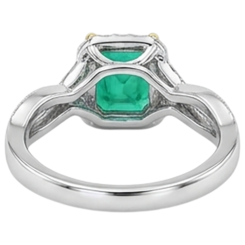 Bague Pierre Précieuse Or Deux Tons 14 Carats avec Émeraude Fine – vue détaillée