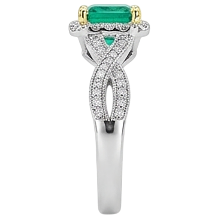 Émeraude Fine Bague Pierre Précieuse 2,50-carats Or Deux Tons 14 Carats – vue de dessus