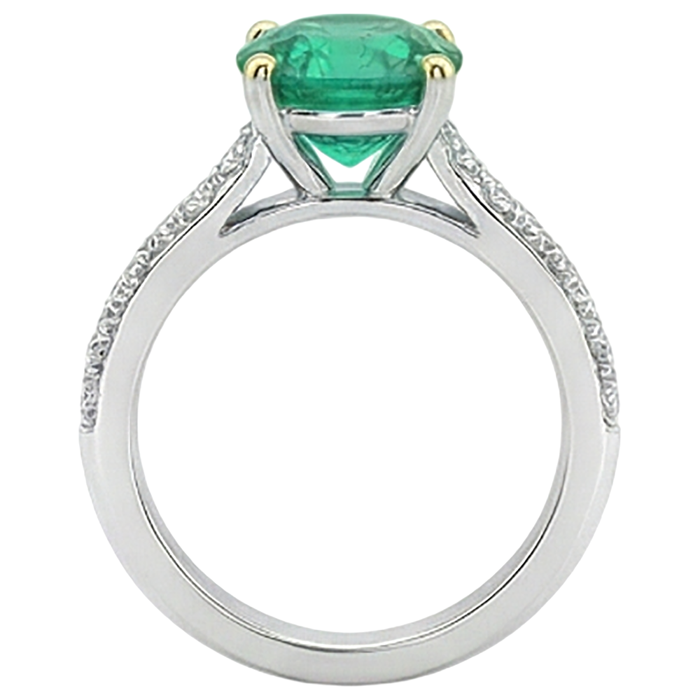 Émeraude Colombienne Bague avec Gemme 2,50-carats Or 14K Bicolore – vue de profil
