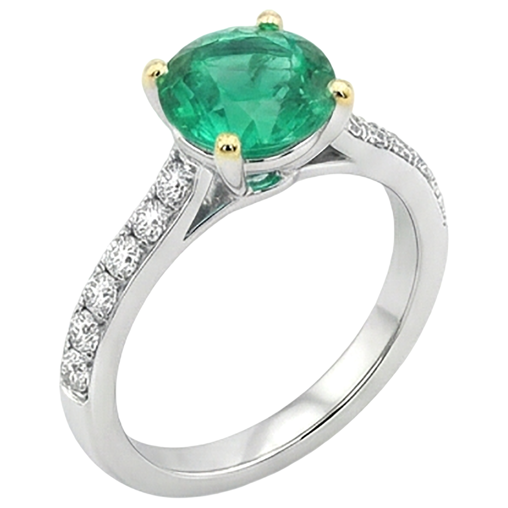 Émeraude Colombienne Taille Brillant Bague avec Gemme en Or 14K Bicolore – vue d'angle