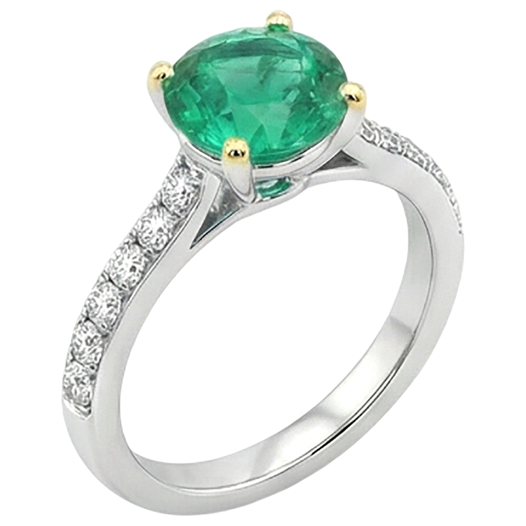 Émeraude Colombienne Taille Brillant Bague avec Gemme en Or 14K Bicolore – vue d'angle