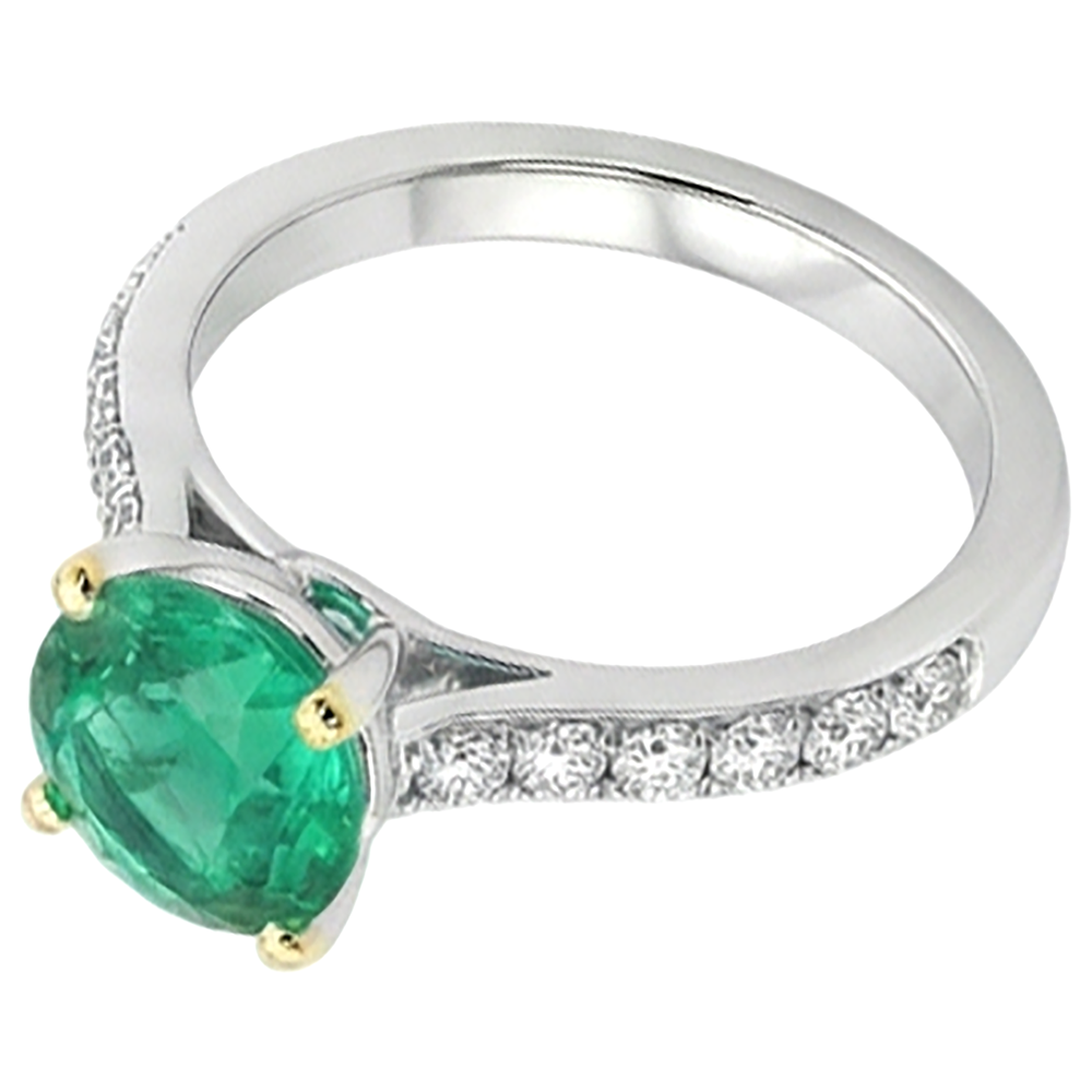 Émeraude Colombienne Bague avec Gemme 2,50 carats Or 14K Bicolore – vue de dessus