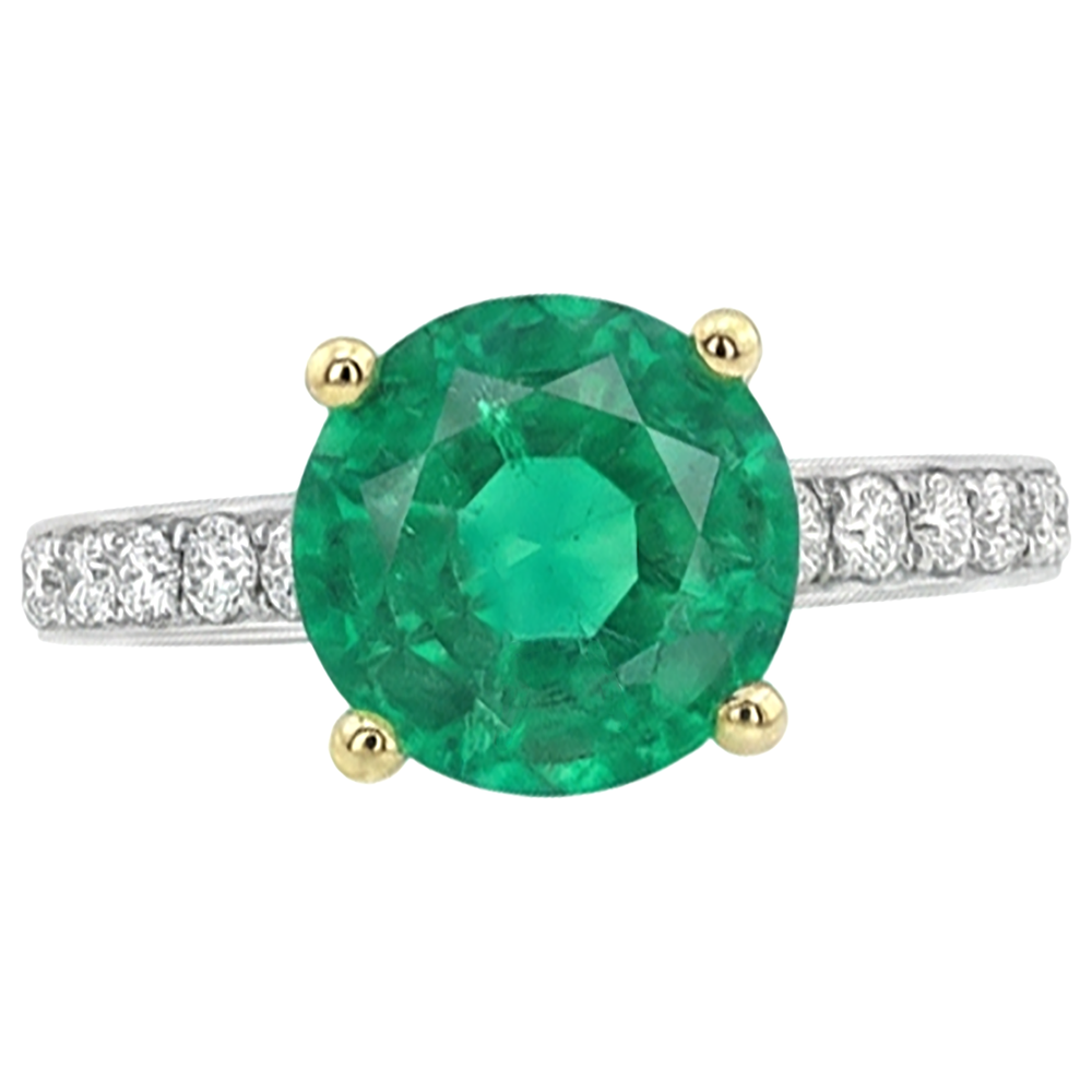 Émeraude Colombienne Bague avec Gemme 2,50 carats Or 14K Bicolore – vue de face