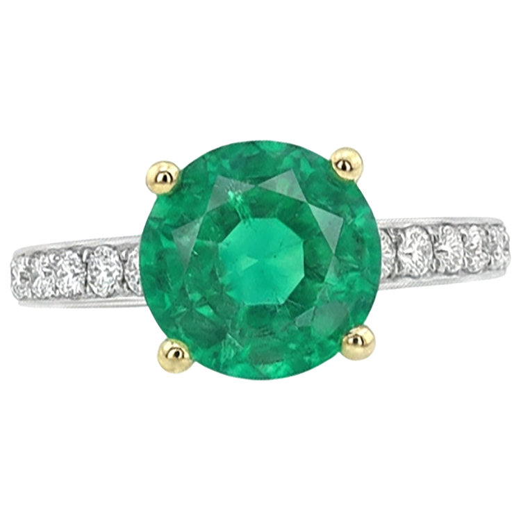 Émeraude Colombienne Bague avec Gemme 2,50 carats Or 14K Bicolore – vue de face