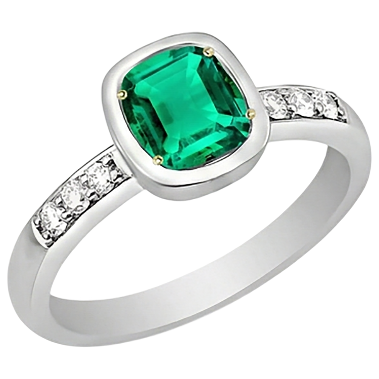 Bague avec Gemme Or 14K Bicolore avec Émeraude Fine – vue de côté