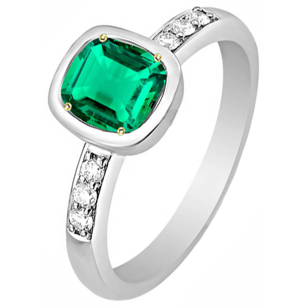 Émeraude Fine Taille Coussin Bague avec Gemme en Or 14K Bicolore – vue de profil