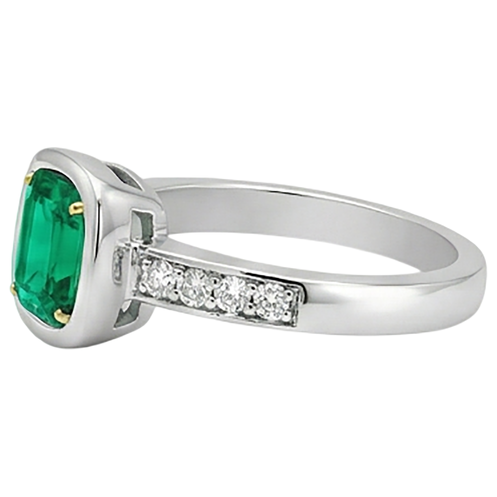 Bague avec Gemme Or 14K Bicolore avec Émeraude Fine – vue de dessus