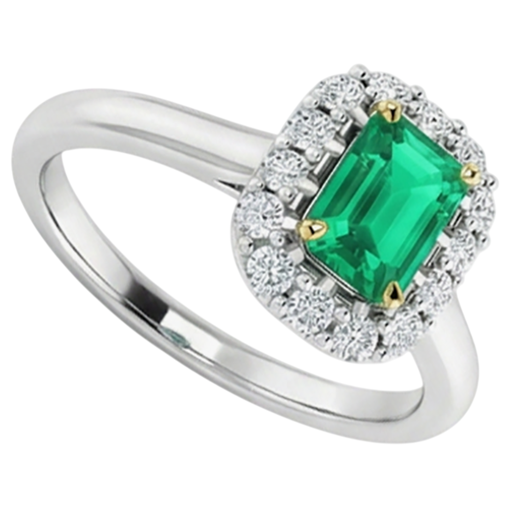 Taille Émeraude Émeraude bague en Or Bicolore 14 Carats – vue de profil