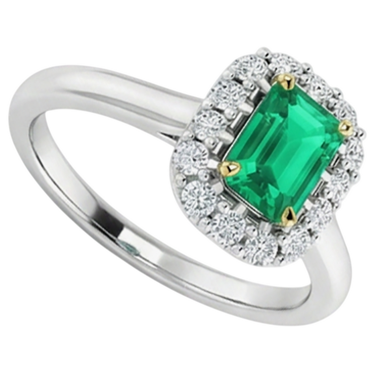 Taille Émeraude Émeraude bague en Or Bicolore 14 Carats – vue de profil