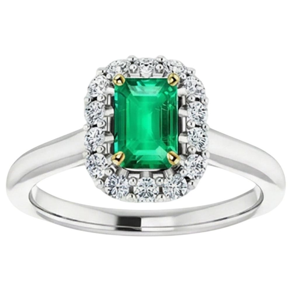 Bague Pierre de Couleur Or Bicolore 14 Carats avec Émeraude – vue d'angle