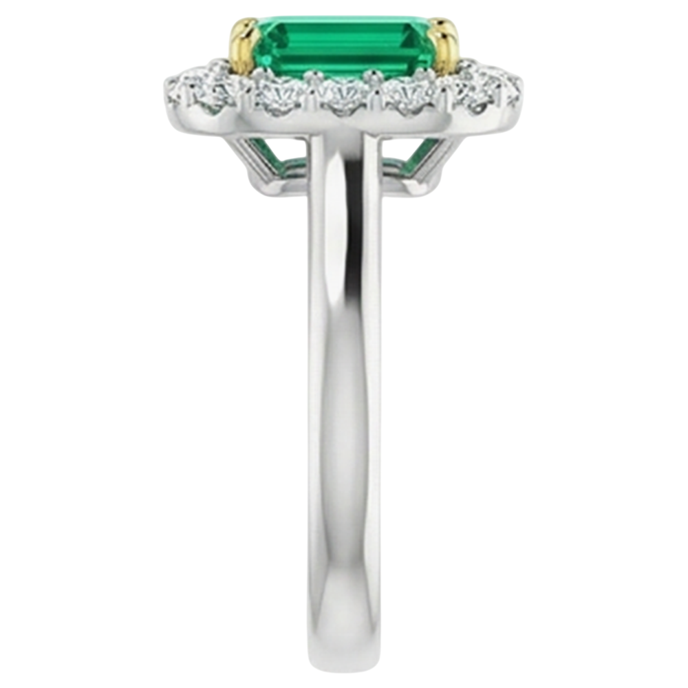 Taille Émeraude Émeraude bague en Or Bicolore 14 Carats – vue arrière