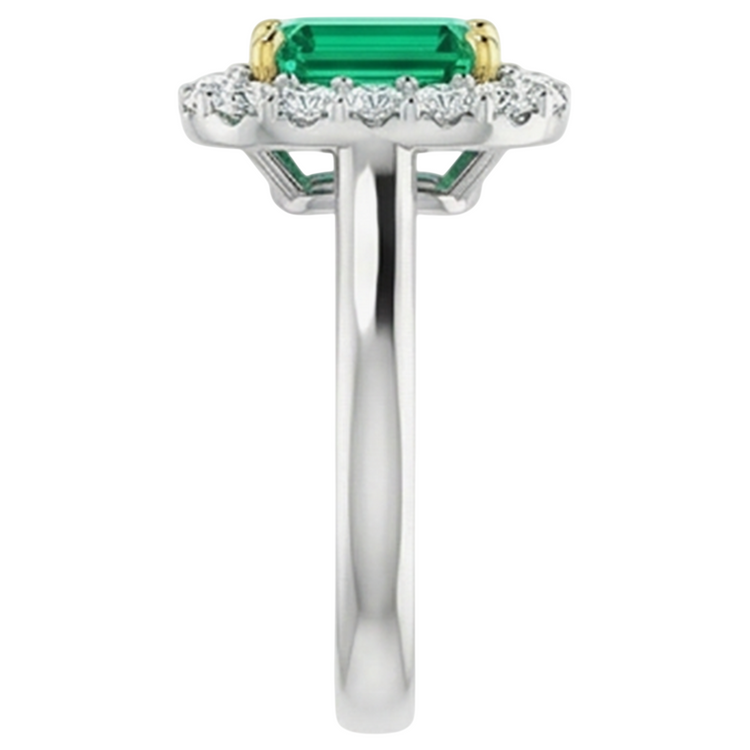 Taille Émeraude Émeraude bague en Or Bicolore 14 Carats – vue arrière