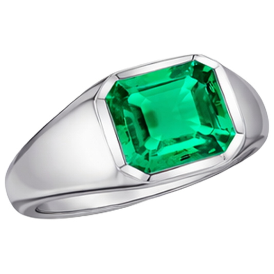 Bague avec Gemme Or Blanc 14 Carats avec Émeraude Fine – vue de face