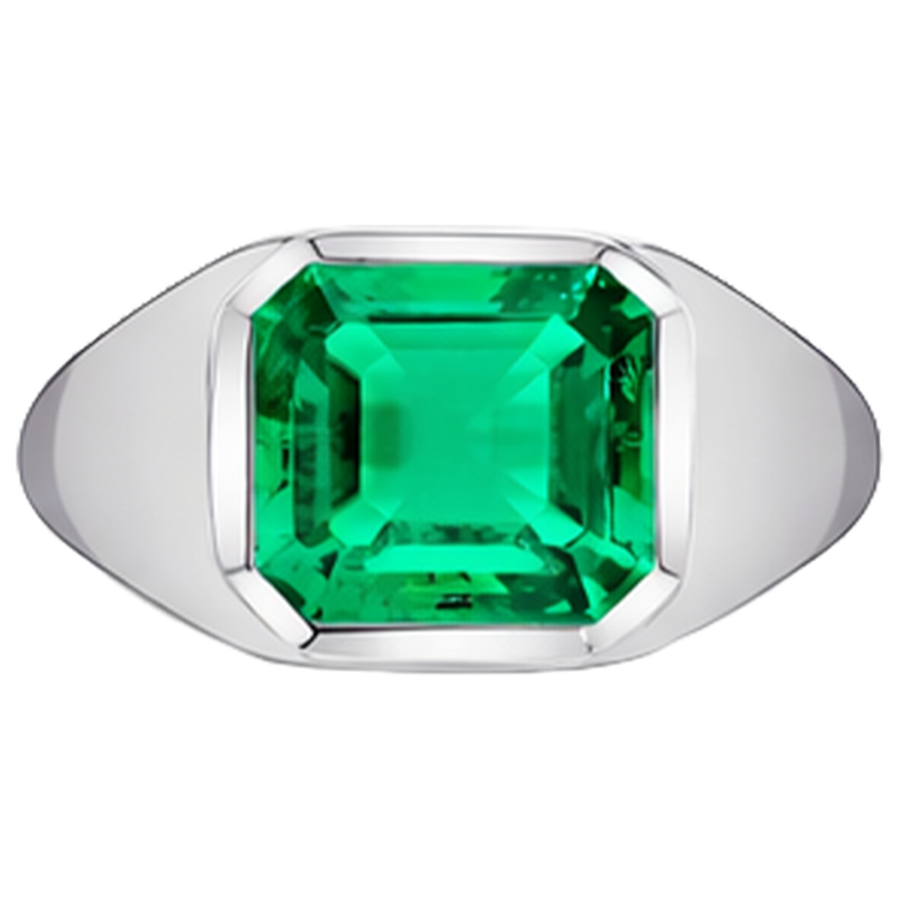 Asscher Émeraude Fine bague en Or Blanc 14 Carats – vue de côté
