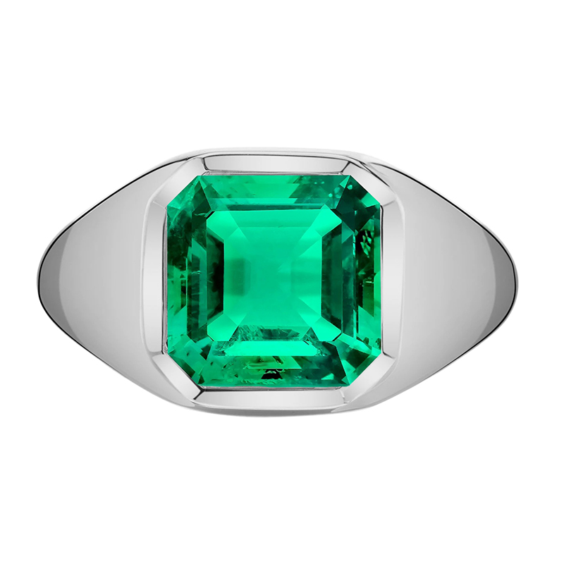 Émeraude Fine Asscher Bague avec Gemme en Or Blanc 14 Carats – vue principale
