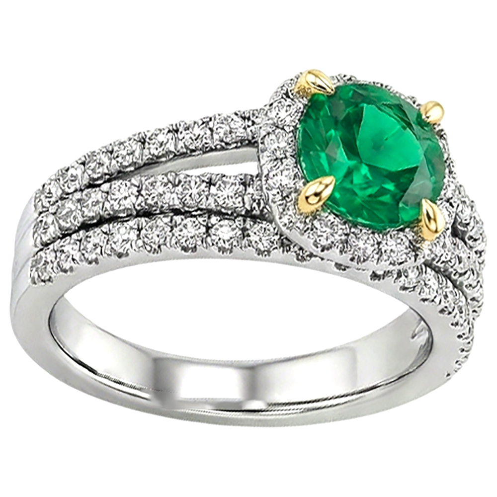 Émeraude Colombienne Taille Brillant Bague Pierre de Couleur en Or 14K Bicolore – vue de dessus