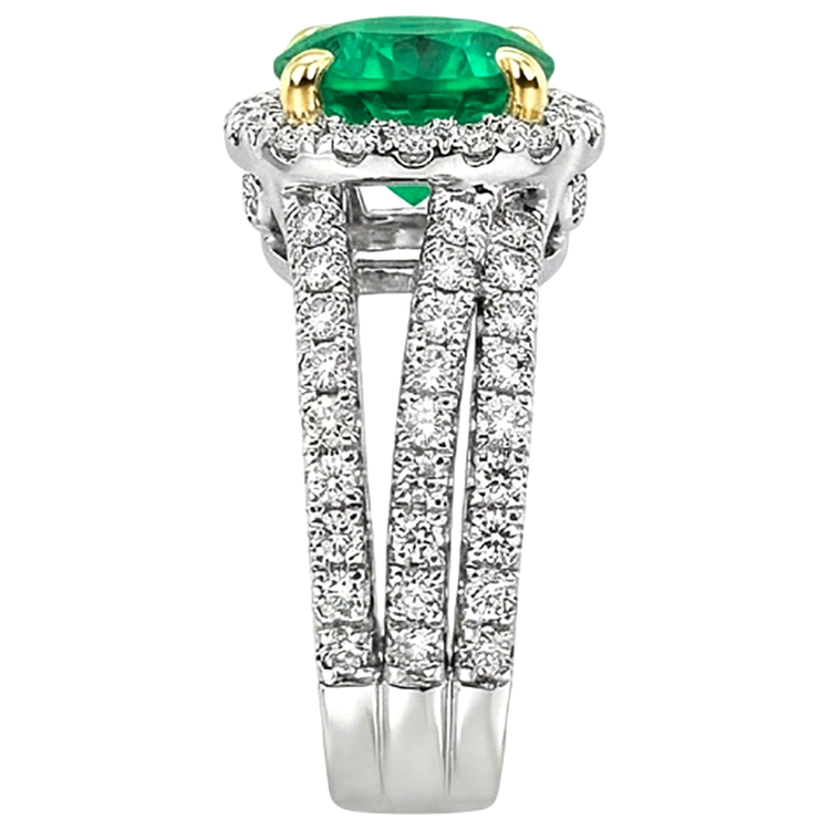 Taille Brillant Émeraude Colombienne bague en Or 14K Bicolore – vue arrière