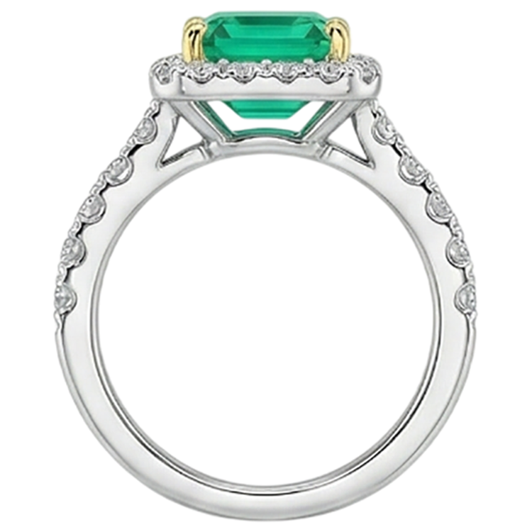 Taille Asscher Émeraude bague en Or Deux Tons 14 Carats – vue détaillée
