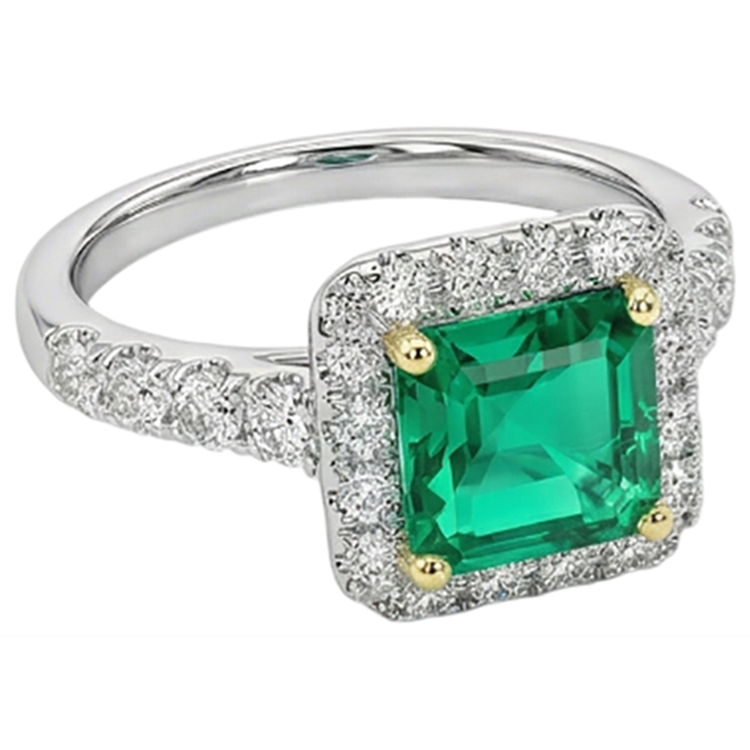 Taille Asscher Émeraude bague en Or Deux Tons 14 Carats – vue de côté