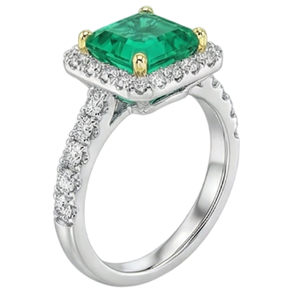 Émeraude Bague avec Gemme 3,50 carats Or Deux Tons 14 Carats – vue d'angle