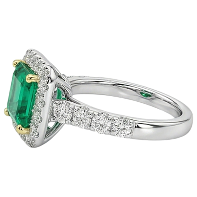 Émeraude Taille Asscher Bague avec Gemme en Or Deux Tons 14 Carats – vue de profil