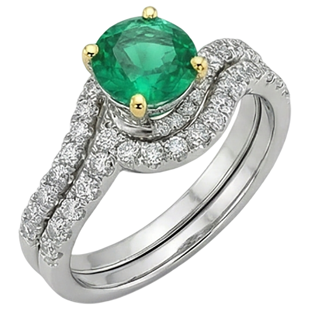 Taille Brillant Émeraude Colombienne bague en Or 14K Bicolore – vue de côté
