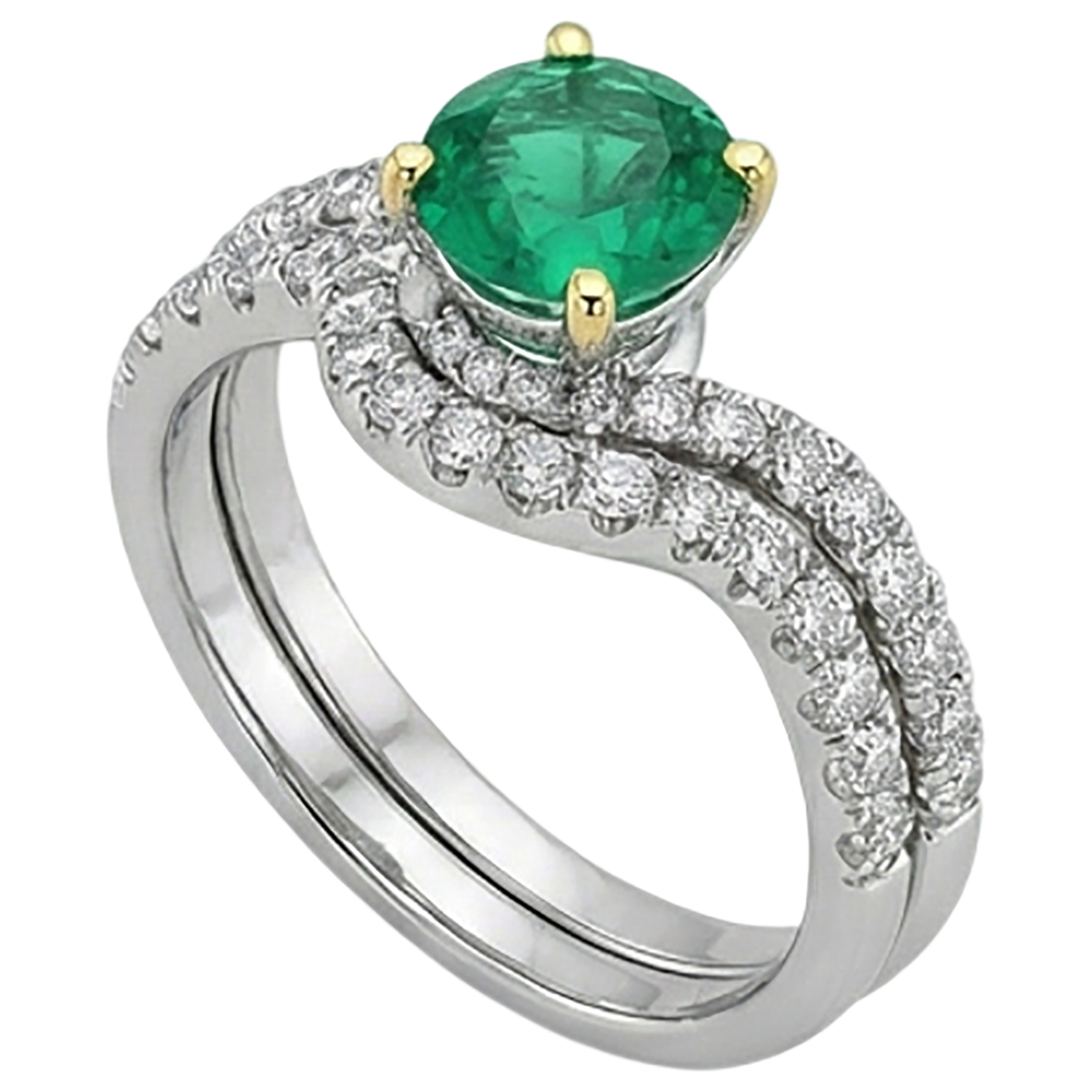 Émeraude Colombienne Bague Pierre de Couleur 2,50-carats Or 14K Bicolore – vue de profil