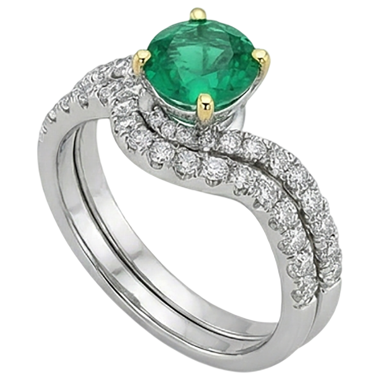 Émeraude Colombienne Bague Pierre de Couleur 2,50-carats Or 14K Bicolore – vue de profil