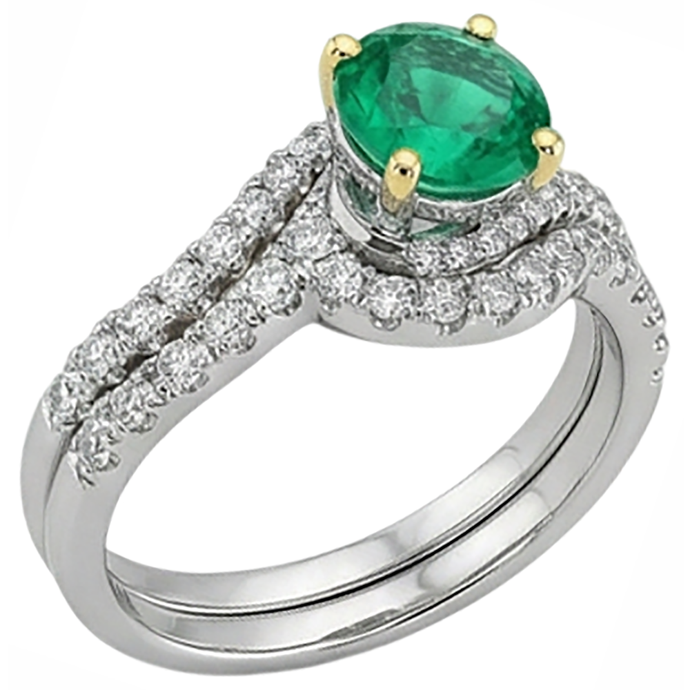 Bague Pierre de Couleur Or 14K Bicolore avec Émeraude Colombienne – vue de dessus