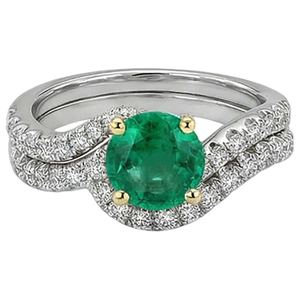 Émeraude Colombienne Taille Brillant Bague Pierre de Couleur en Or 14K Bicolore – vue de face