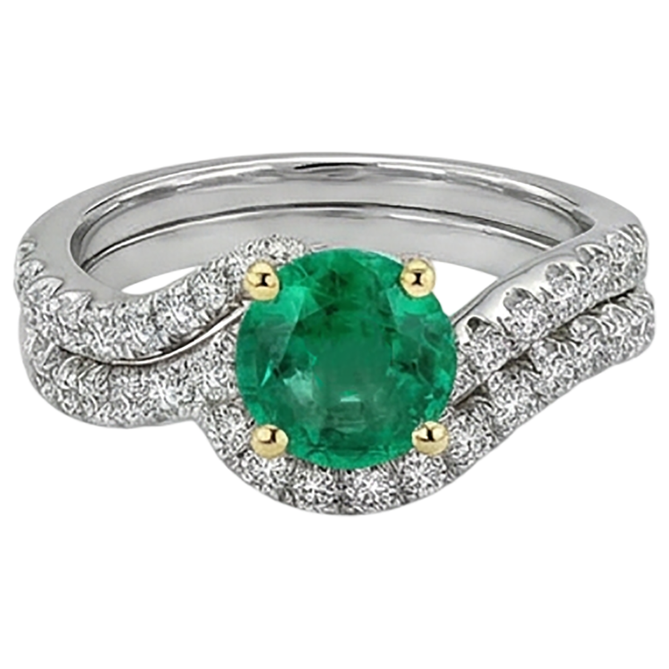 Émeraude Colombienne Taille Brillant Bague Pierre de Couleur en Or 14K Bicolore – vue de face