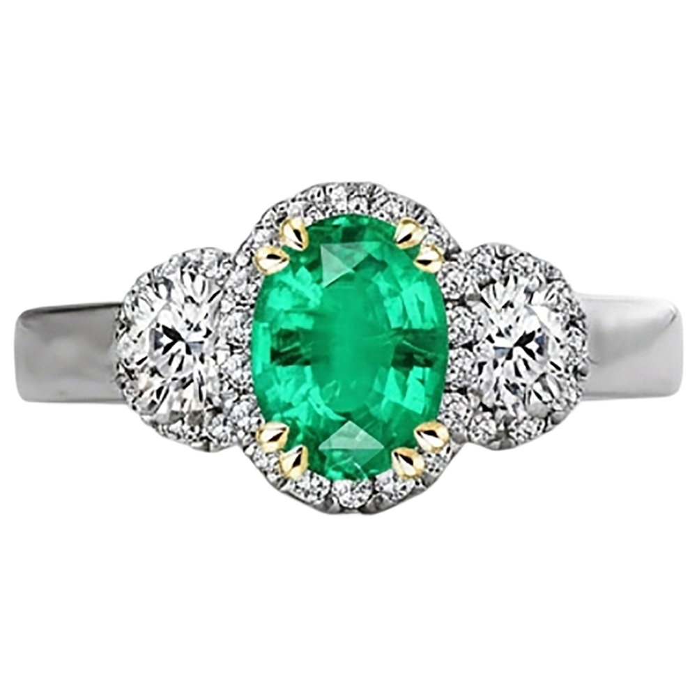 Émeraude Bague avec Gemme 2,50 carats Or 14K Bicolore – vue de face