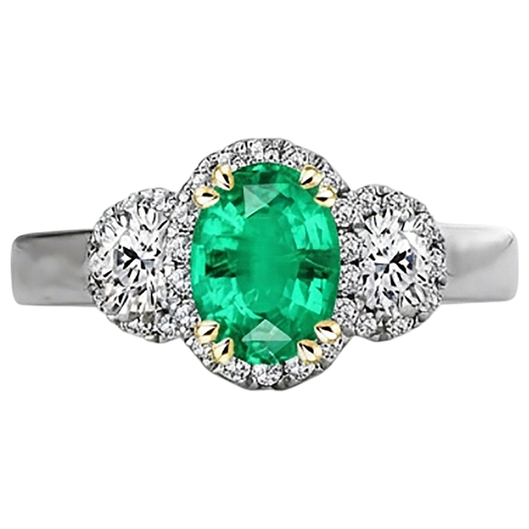 Émeraude Bague avec Gemme 2,50 carats Or 14K Bicolore – vue de face
