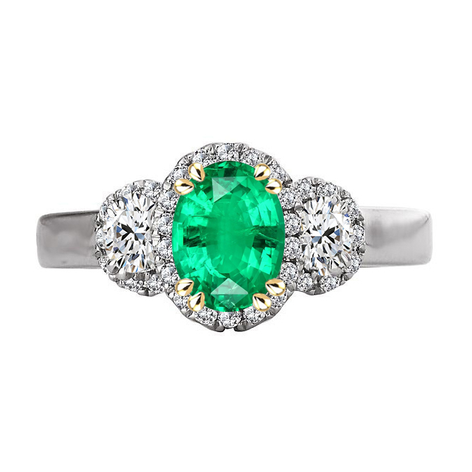 Émeraude Bague avec Gemme 2,50-carats Or 14K Bicolore – vue principale