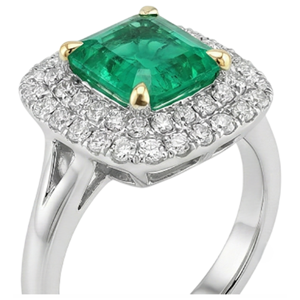Émeraude Taille Émeraude Bague Pierre de Couleur en Or 14K Bicolore – vue de dessus