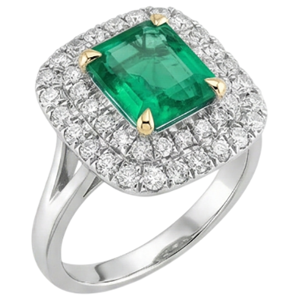 Émeraude Taille Émeraude Bague Pierre de Couleur en Or 14K Bicolore – vue de côté