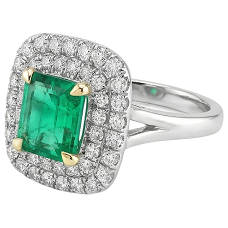 Émeraude Bague Pierre de Couleur 2-carats Or 14K Bicolore – vue de profil