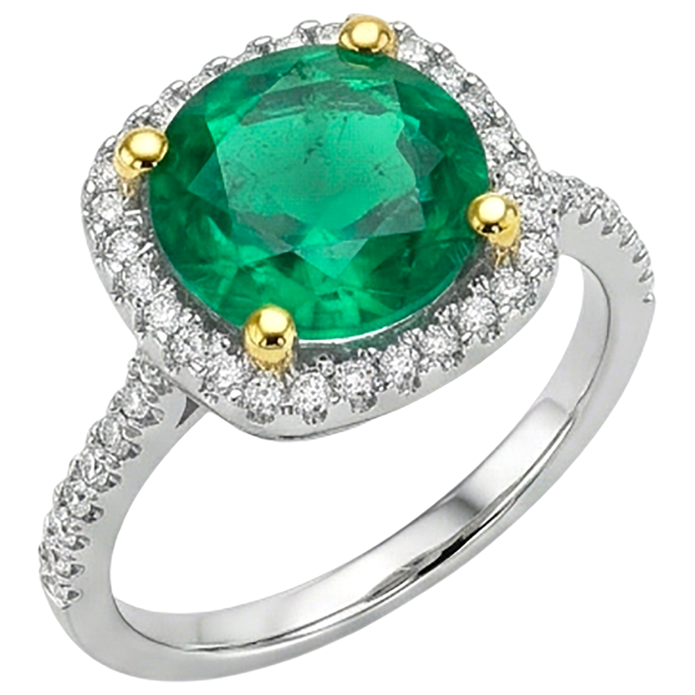 Taille Brillant Émeraude Colombienne bague en Or 14K Bicolore – vue d'angle