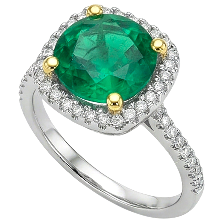 Taille Brillant Émeraude Colombienne bague en Or 14K Bicolore – vue de profil