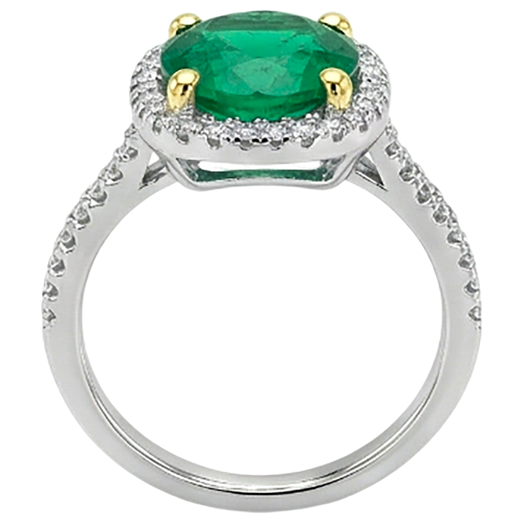 Bague Pierre Précieuse Or 14K Bicolore avec Émeraude Colombienne – vue de dessus