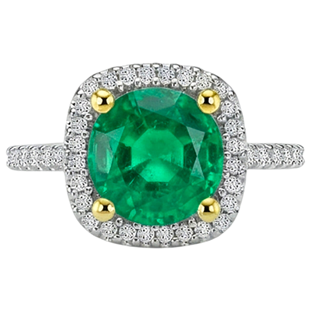Bague Pierre Précieuse Or 14K Bicolore avec Émeraude Colombienne – vue de face