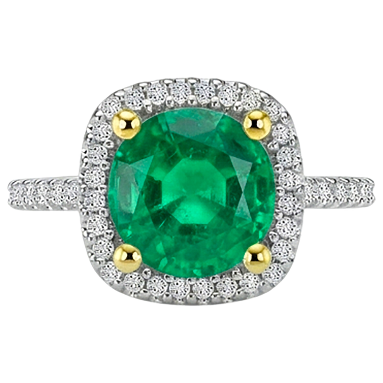 Bague Pierre Précieuse Or 14K Bicolore avec Émeraude Colombienne – vue de face
