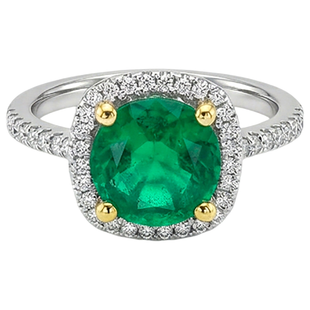 Émeraude Colombienne Taille Brillant Bague Pierre Précieuse en Or 14K Bicolore – vue de côté