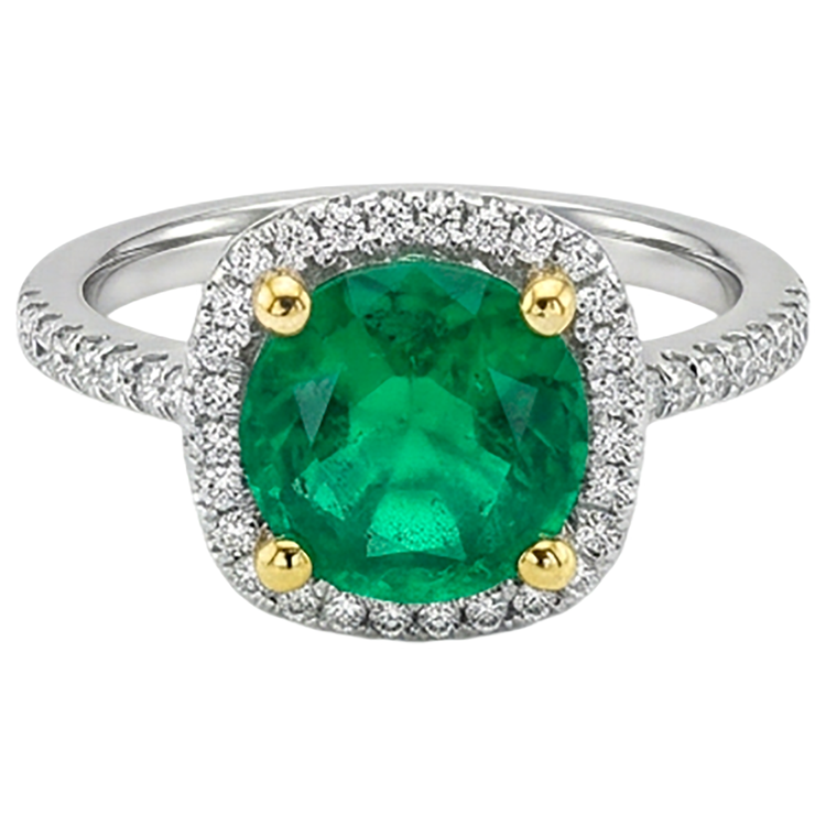 Émeraude Colombienne Taille Brillant Bague Pierre Précieuse en Or 14K Bicolore – vue de côté