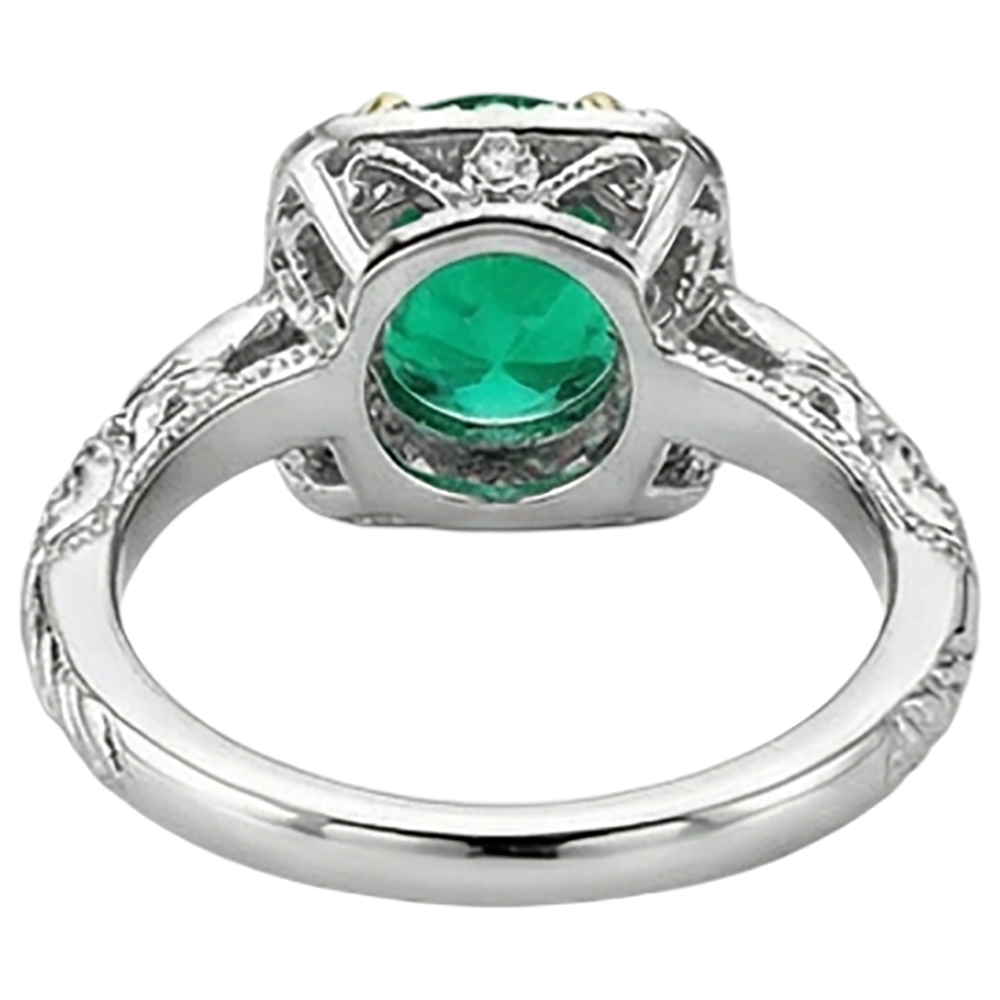Taille Ronde Émeraude Colombienne bague en Or Bicolore 14 Carats – vue arrière