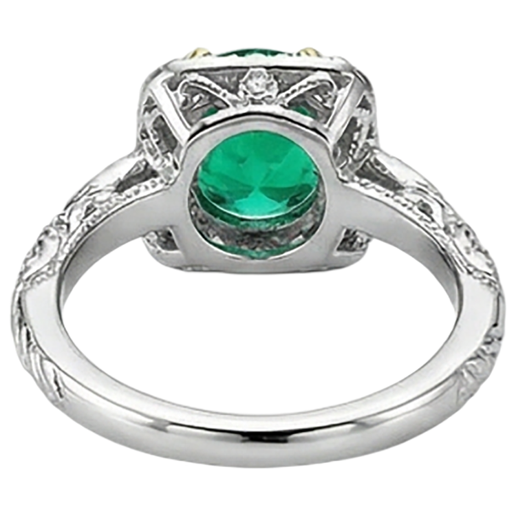 Taille Ronde Émeraude Colombienne bague en Or Bicolore 14 Carats – vue arrière