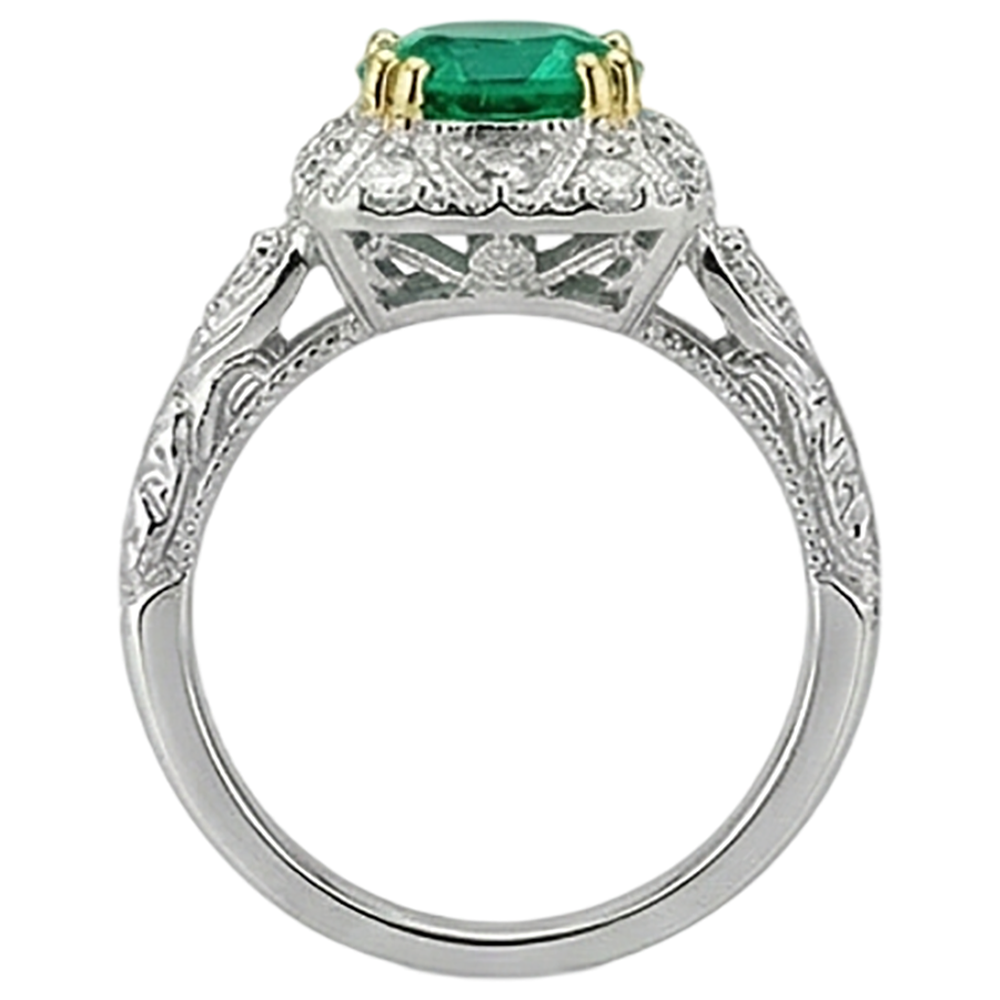 Bague Pierre de Couleur Or Bicolore 14 Carats avec Émeraude Colombienne – vue de dessus