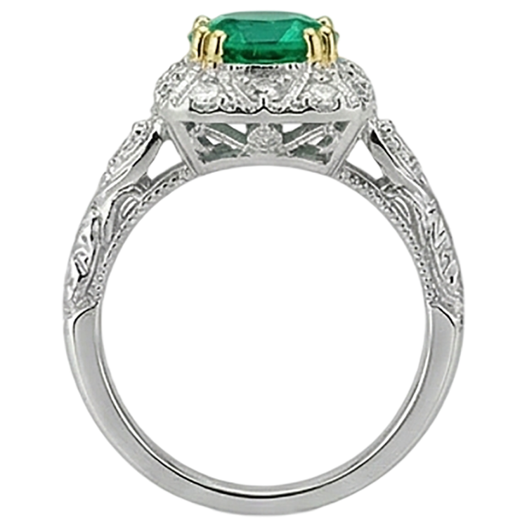 Bague Pierre de Couleur Or Bicolore 14 Carats avec Émeraude Colombienne – vue de dessus